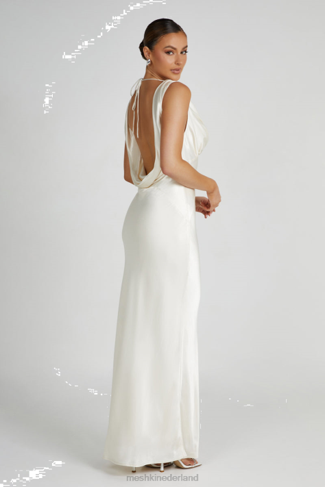 Meshki Angelique satijnen maxi-jurk met gedrapeerde achterkant kleding ivoor XP0T53