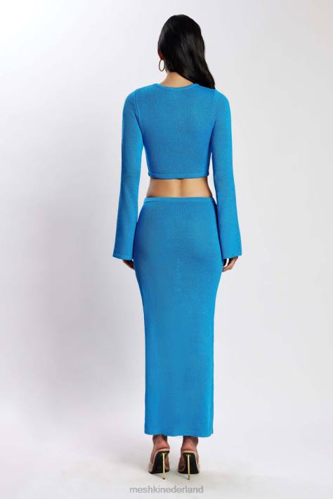 Meshki Anna gebreide jurk met uitlopende mouwen kleding azuur blauw XP0T748