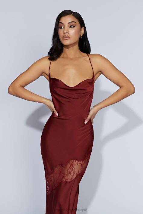 Meshki Chandra maxi-jurk van satijn met kantdetail kleding kersen chocolade XP0T85
