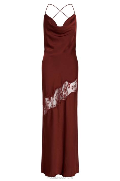 Meshki Chandra maxi-jurk van satijn met kantdetail kleding kersen chocolade XP0T85