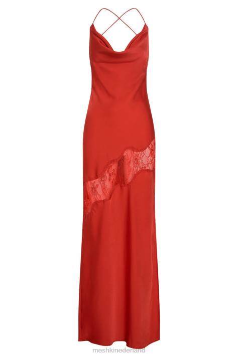 Meshki Chandra maxi-jurk van satijn met kantdetail kleding rood XP0T283