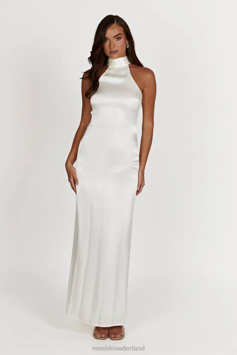 Meshki Claire maxi-jurk van satijn met gedrapeerde achterkant kleding wit XP0T187