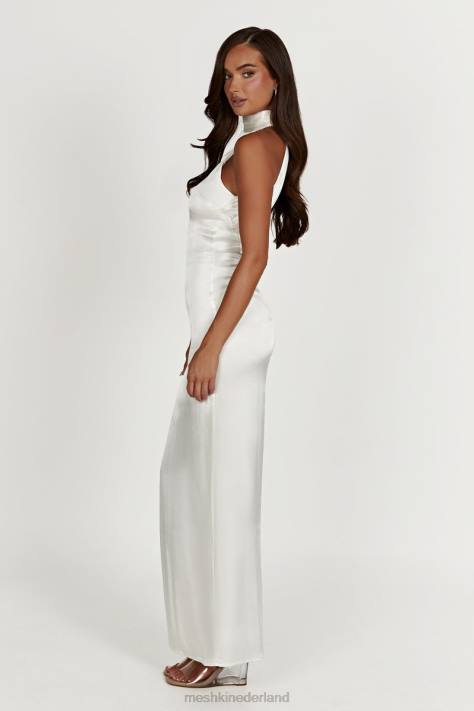 Meshki Claire maxi-jurk van satijn met gedrapeerde achterkant kleding wit XP0T187