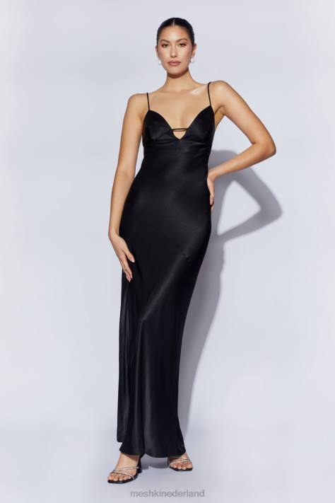 Meshki Cora maxi-slipdress met strik op de rug kleding zwart XP0T709