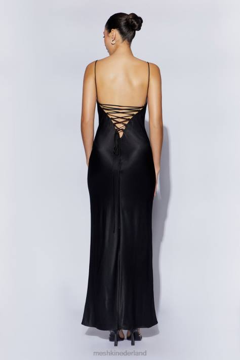 Meshki Cora maxi-slipdress met strik op de rug kleding zwart XP0T709