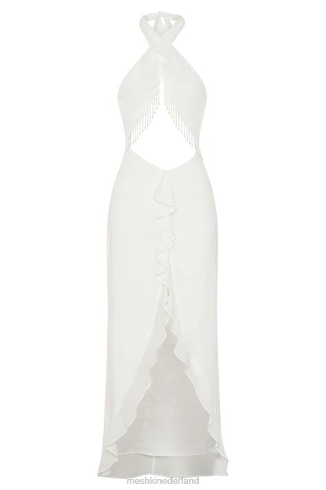 Meshki Dana halter maxi-jurk van chiffon met diamanten afwerking kleding wit XP0T556