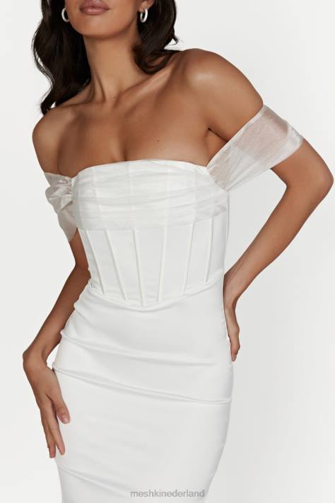 Meshki Everly off-shoulder organza satijnen maxi-jurk kleding wit XP0T506