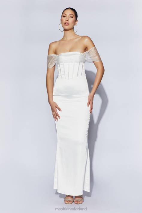Meshki Everly off-shoulder organza satijnen maxi-jurk kleding wit XP0T506