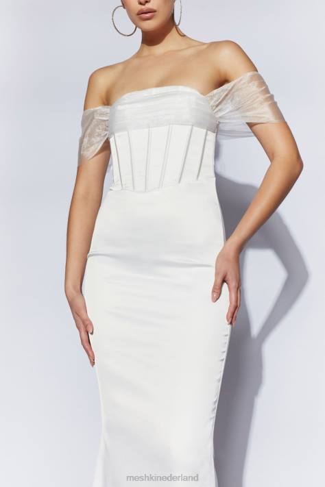 Meshki Everly off-shoulder organza satijnen maxi-jurk kleding wit XP0T506