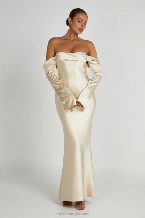 Meshki Giselle maxi-jurk met blote schouder en gedrapeerde hals kleding goud XP0T120