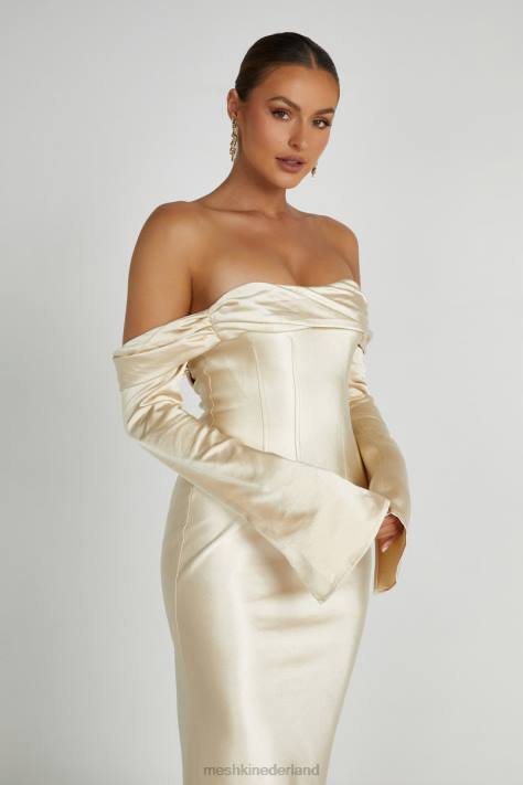 Meshki Giselle maxi-jurk met blote schouder en gedrapeerde hals kleding goud XP0T120