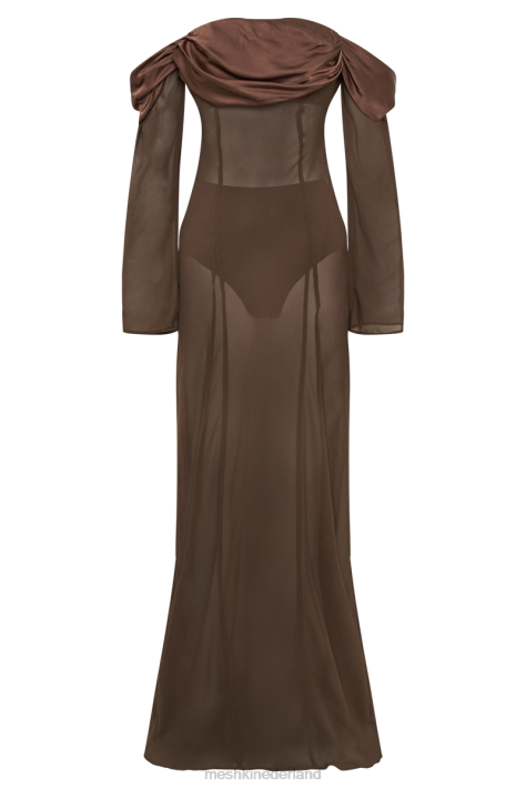 Meshki Ivanna off-shoulder maxi-jurk van chiffon kleding mokka XP0T51