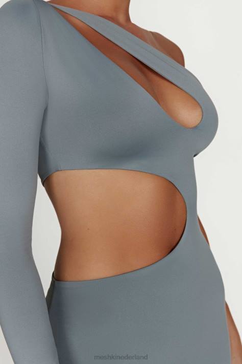 Meshki Joyce gerecyclede nylon maxi-jurk met uitsnijding kleding lichte houtskool XP0T309