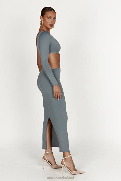 Meshki Joyce gerecyclede nylon maxi-jurk met uitsnijding kleding lichte houtskool XP0T309