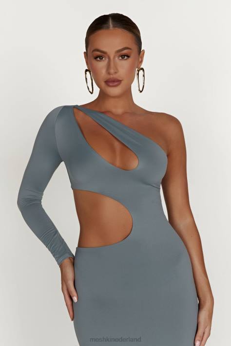 Meshki Joyce gerecyclede nylon maxi-jurk met uitsnijding kleding lichte houtskool XP0T309