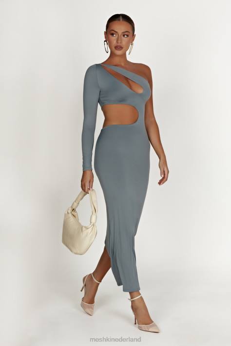 Meshki Joyce gerecyclede nylon maxi-jurk met uitsnijding kleding lichte houtskool XP0T309
