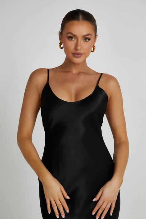 Meshki Kailey maxi-jurk met lage rug en afneembare striktrein kleding zwart XP0T190