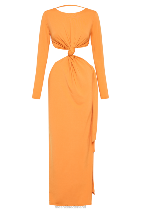 Meshki Kiandra slanke maxi-jurk met knoop kleding oranje XP0T289