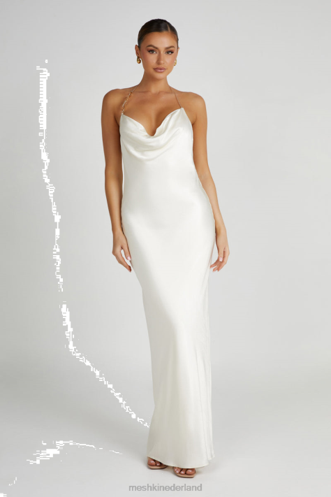 Meshki Melissa satijnen maxi-jurk met gedrapeerde voorkant kleding ivoor XP0T107