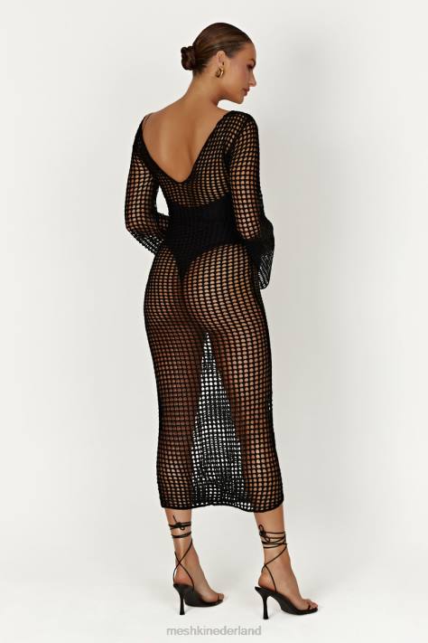 Meshki Murphy gehaakte maxi-jurk met lange mouwen kleding zwart XP0T740