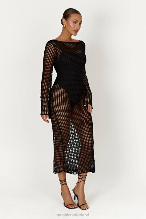 Meshki Murphy gehaakte maxi-jurk met lange mouwen kleding zwart XP0T740
