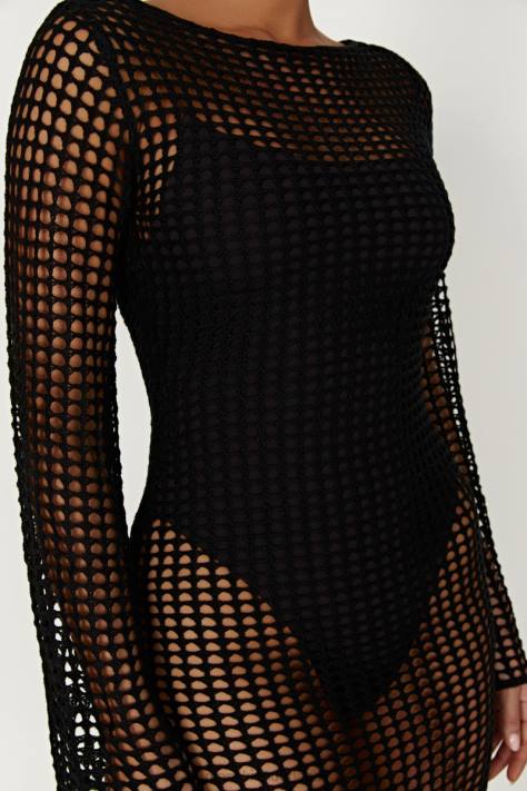 Meshki Murphy gehaakte maxi-jurk met lange mouwen kleding zwart XP0T740