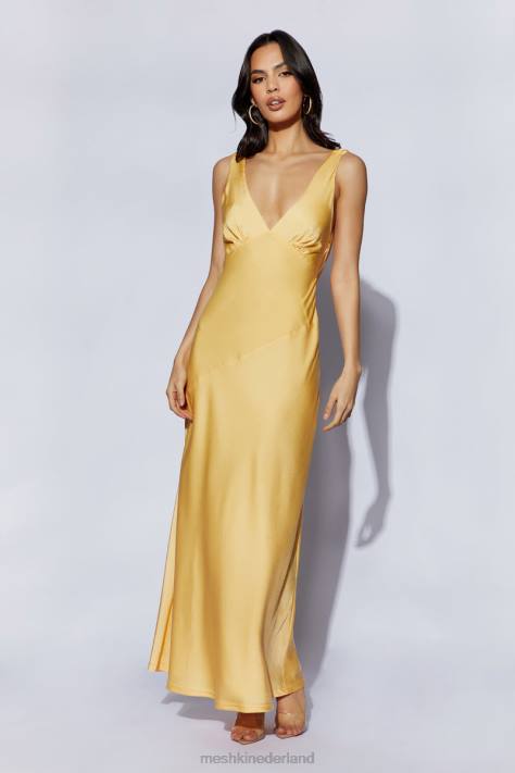 Meshki Nadia maxi satijnen jurk met kap aan de achterkant kleding citroen XP0T11