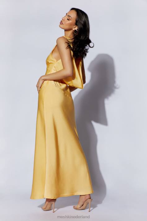 Meshki Nadia maxi satijnen jurk met kap aan de achterkant kleding citroen XP0T11