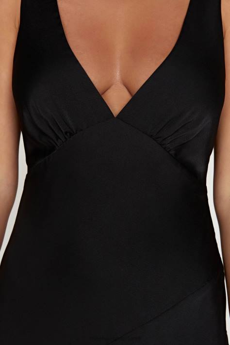 Meshki Nadia maxi satijnen jurk met kap aan de achterkant kleding zwart XP0T68