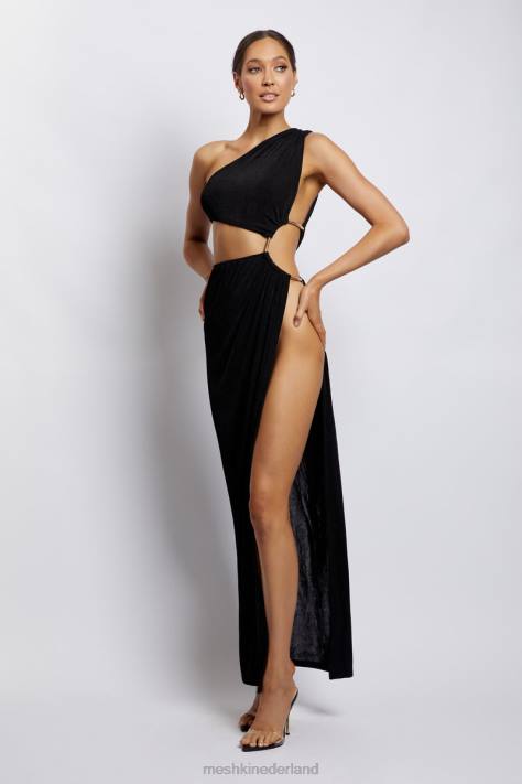 Meshki Paige maxi-jurk met ruches aan de zijkant en uitsnijding kleding zwart XP0T284