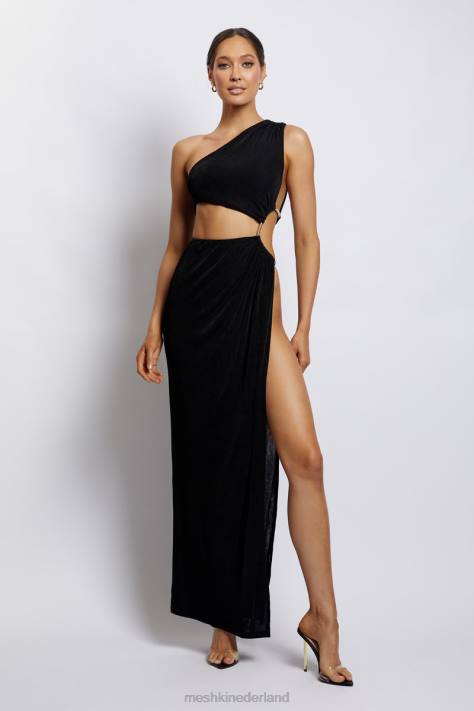 Meshki Paige maxi-jurk met ruches aan de zijkant en uitsnijding kleding zwart XP0T284