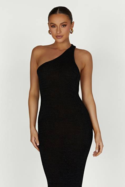 Meshki Paisley gebreide maxi-jurk met één schouder kleding zwart XP0T224