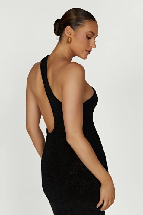 Meshki Paisley gebreide maxi-jurk met één schouder kleding zwart XP0T224