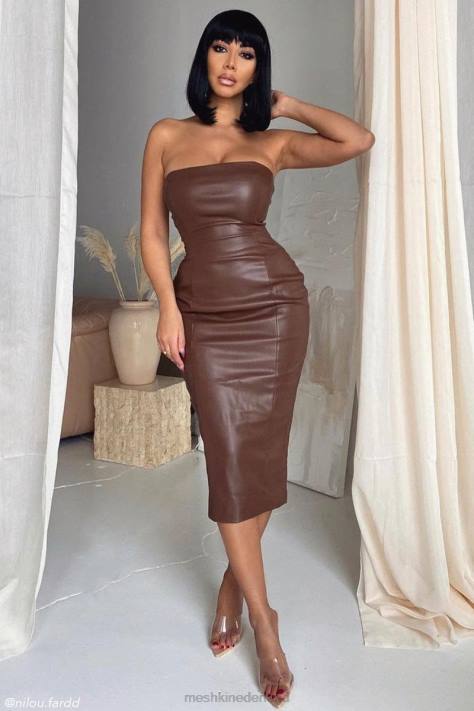 Meshki Pamela strapless kunstleren jurk kleding chocolade XP0T513