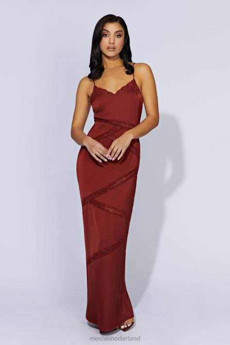 Meshki Pruimen maxi-jurk van gesplitst kant kleding kersen chocolade XP0T508