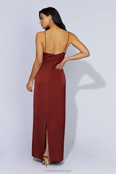 Meshki Pruimen maxi-jurk van gesplitst kant kleding kersen chocolade XP0T508
