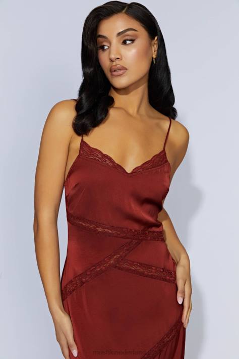 Meshki Pruimen maxi-jurk van gesplitst kant kleding kersen chocolade XP0T508