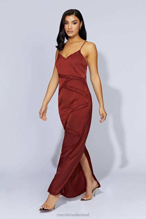 Meshki Pruimen maxi-jurk van gesplitst kant kleding kersen chocolade XP0T508