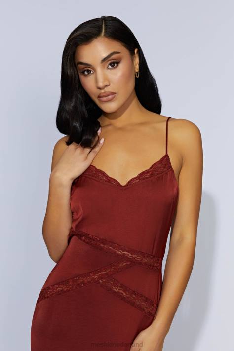 Meshki Pruimen maxi-jurk van gesplitst kant kleding kersen chocolade XP0T508