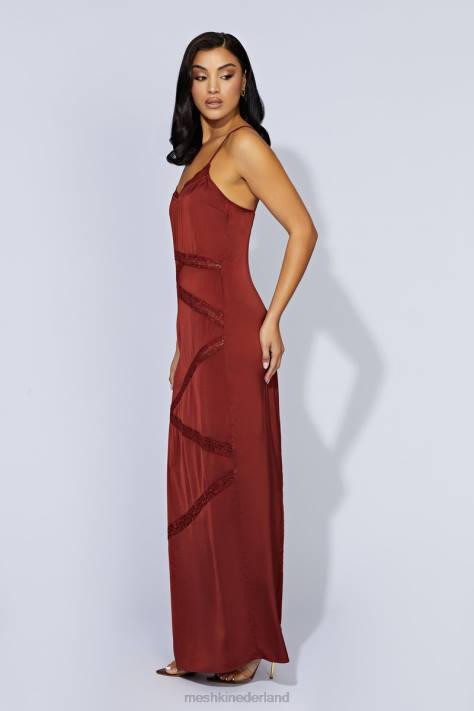 Meshki Pruimen maxi-jurk van gesplitst kant kleding kersen chocolade XP0T508