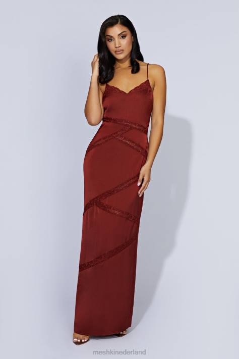 Meshki Pruimen maxi-jurk van gesplitst kant kleding kersen chocolade XP0T508