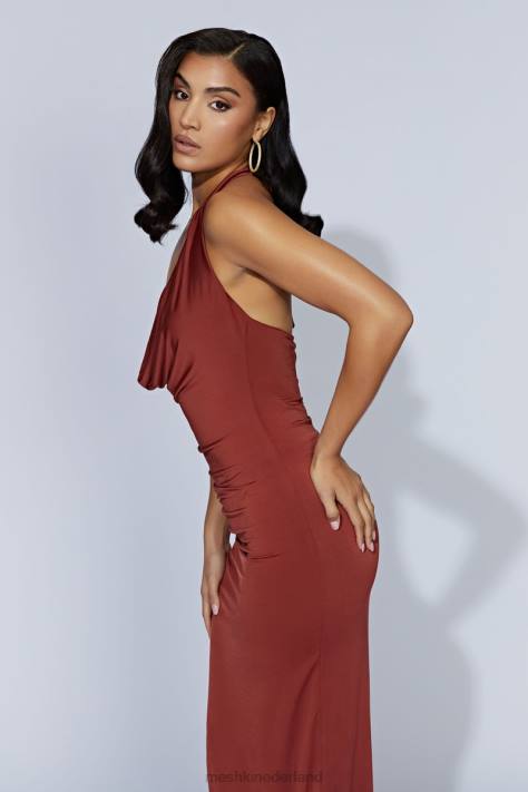 Meshki Renata maxi-jurk met gedrapeerde hals kleding kersen chocolade XP0T509