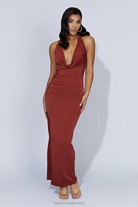 Meshki Renata maxi-jurk met gedrapeerde hals kleding kersen chocolade XP0T509