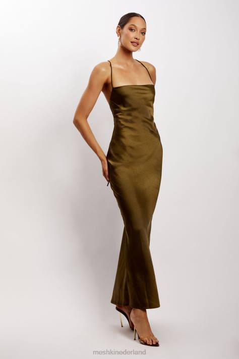 Meshki Sydney maxi-jurk met rechte hals kleding khaki XP0T214