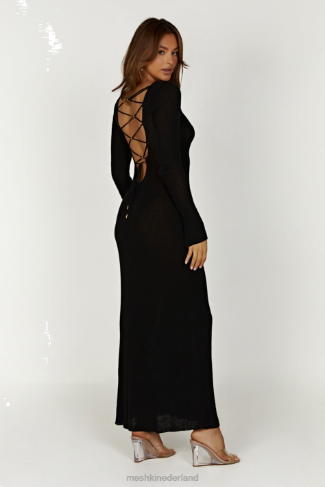 Meshki Talia maxi gebreide jurk met open achterkant kleding zwart XP0T276