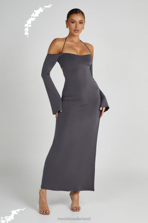 Meshki Tia slinky off-shoulder maxi-jurk kleding houtskool XP0T99