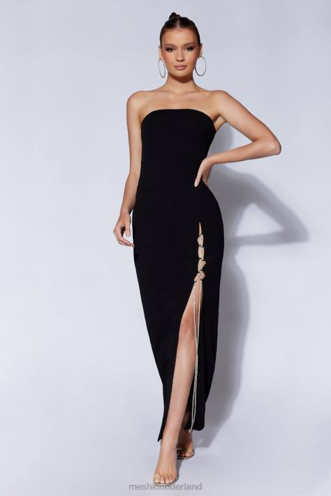 Meshki imogen strapless maxi-jurk met diamanten touw en split kleding zwart XP0T507