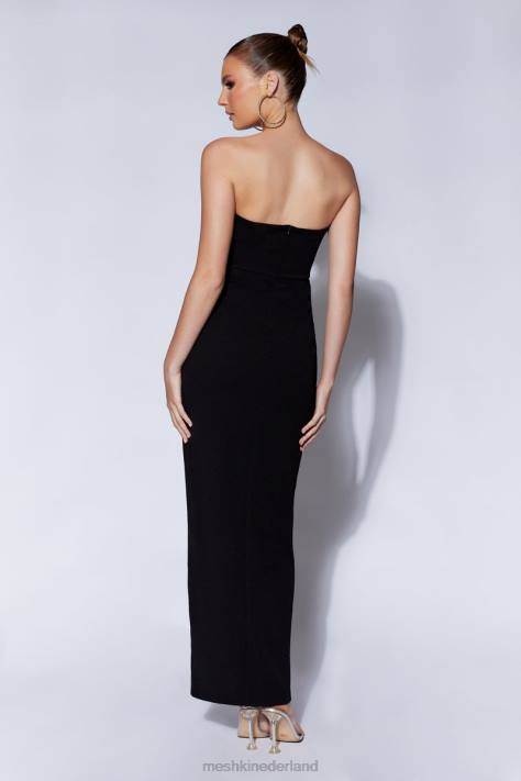 Meshki imogen strapless maxi-jurk met diamanten touw en split kleding zwart XP0T507