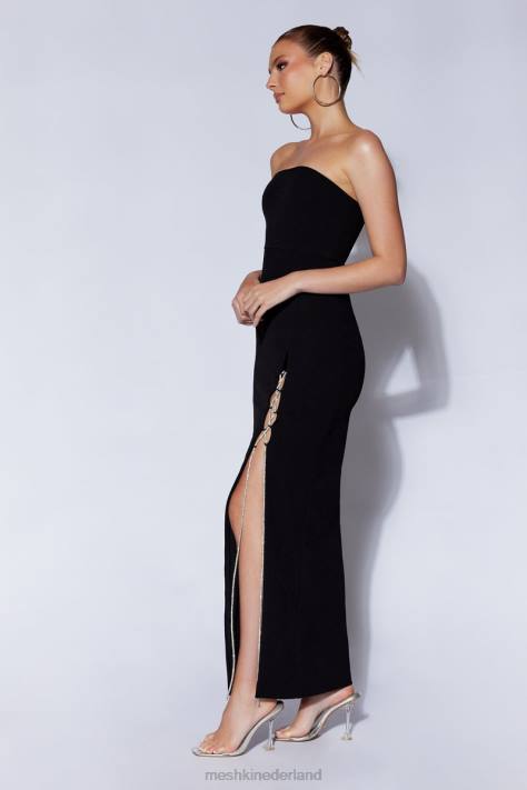 Meshki imogen strapless maxi-jurk met diamanten touw en split kleding zwart XP0T507