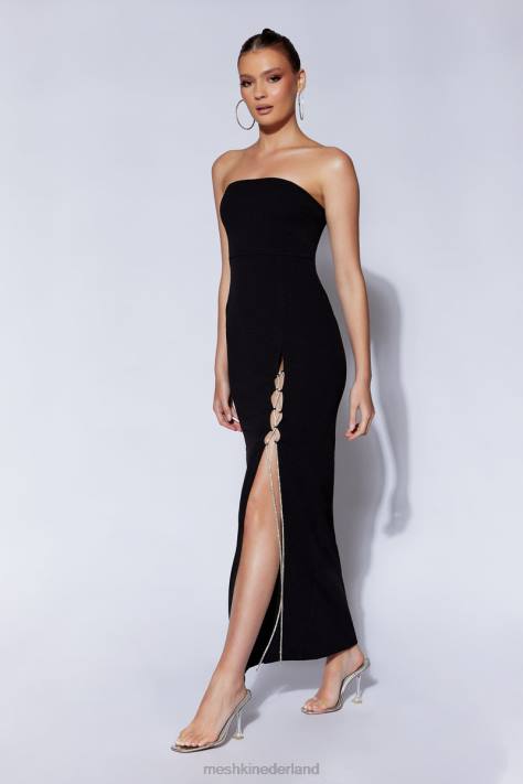 Meshki imogen strapless maxi-jurk met diamanten touw en split kleding zwart XP0T507